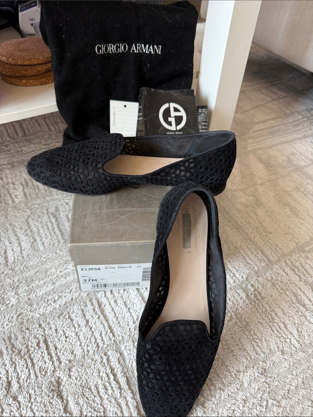 Giorgio Armani Black Perforated Suede Slip-On Loafers